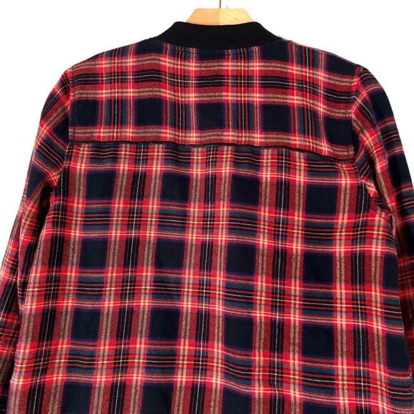 VANS Velouria Zip Up Bomber Jacket in Red Black Plaid 90s Grunge Punk Medium y2k - Picture 9 of 12